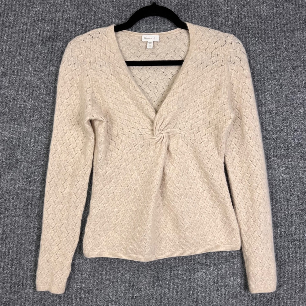 Garnet Hill Sweater Womens XS Beige Excellent 100% Cashmere Twist Front V-Neck